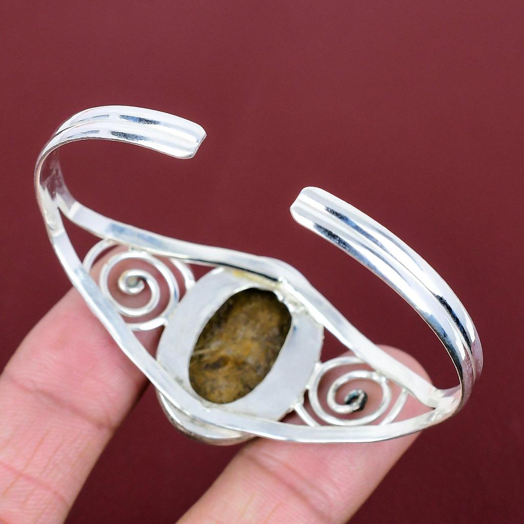 Bronzite Gemstone Bangle 925 Sterling Silver Cuff Bracelet Amazing Bronzite Jewelry Adjustable Bangle Gifts for Him Handmade Silver Jewelry