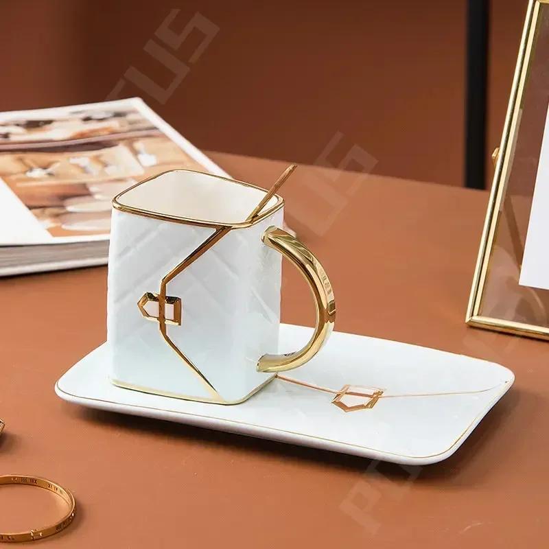 Handbag Style Coffee Mug Ceramic Cups with Dessert Plate Spoon Milk Tea Juice Water Mugs Desktop Drinkware Decor Birthday Gifts
