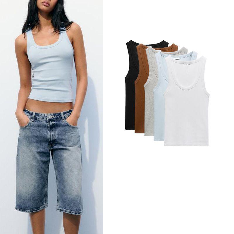 Spring New Women's Clothing Fashion Sexy Style round Neck Silm Wild Vest Sling Rib T-shirt 3253325