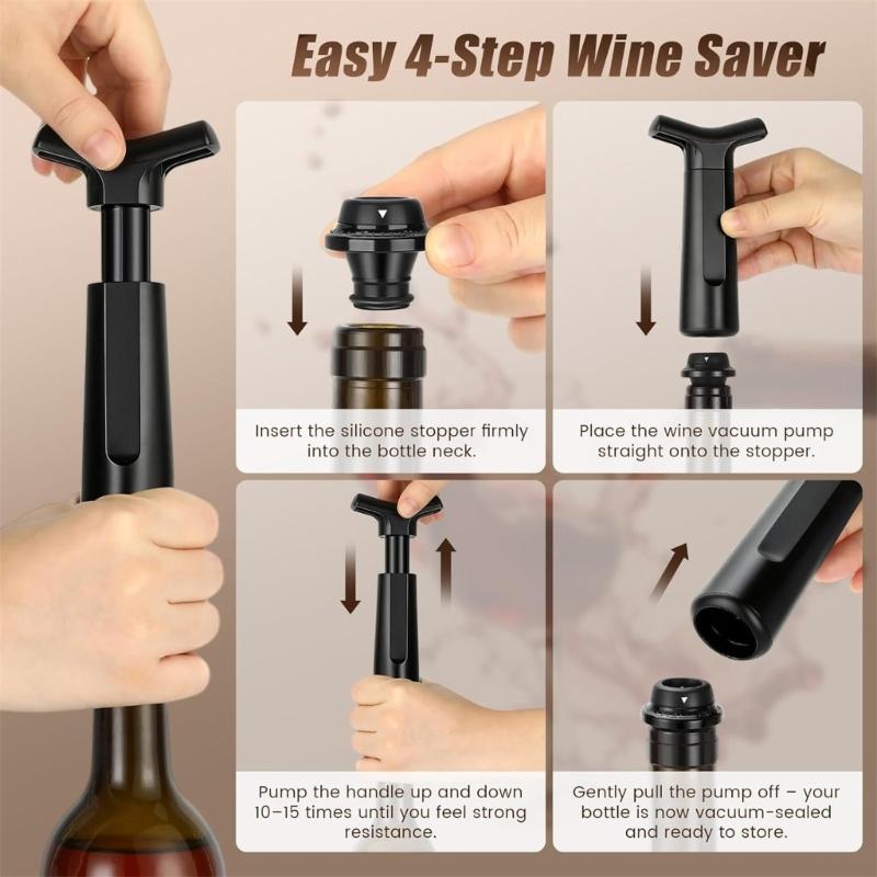 Reusable Wine Stoppers and Vacuum Pump Leakproof Sealing Bottle Cap Manual Wine Stoppers For Longer Wine Storage Keep