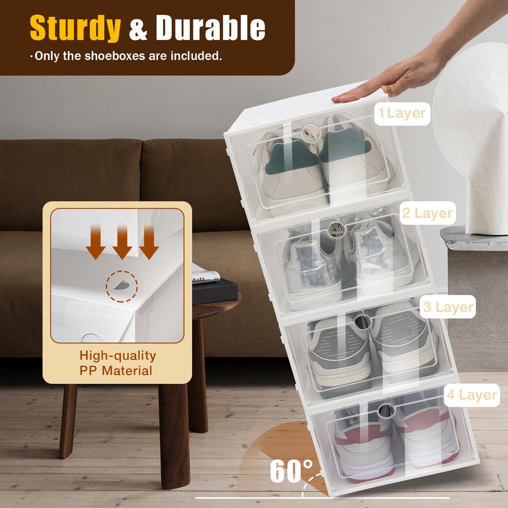 24PCS Transparent Shoe Boxes Stackable Shoe Cases Storage Large Dust-proof Sneaker Boxes - Thickened Version W/Flip-Up Door