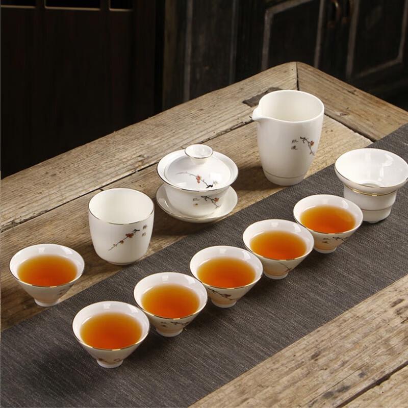 Taodingxuan 11-Piece Mutton Fat Jade Ceramic Tea Set