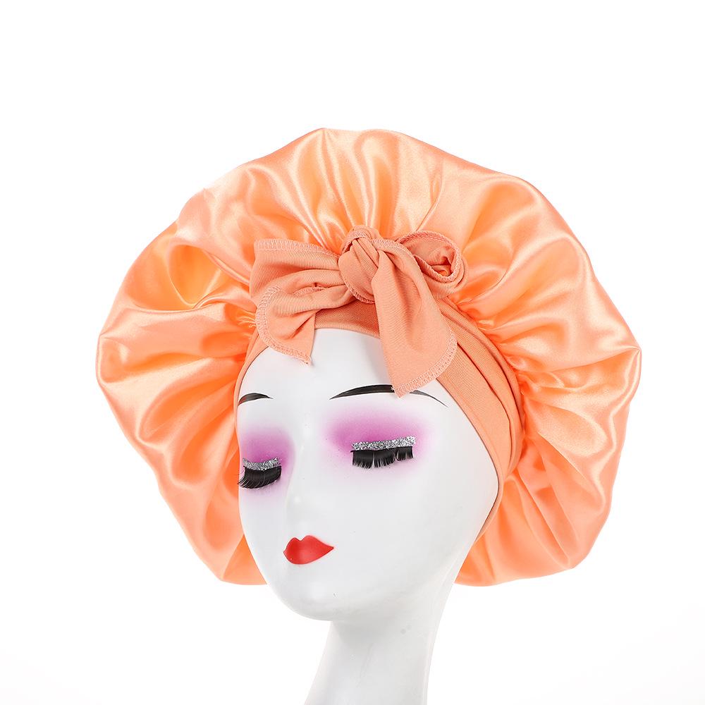 Leopard Print Wide Brim Sleep Cap with Bowknot - Faux Silk Hair Care Turban