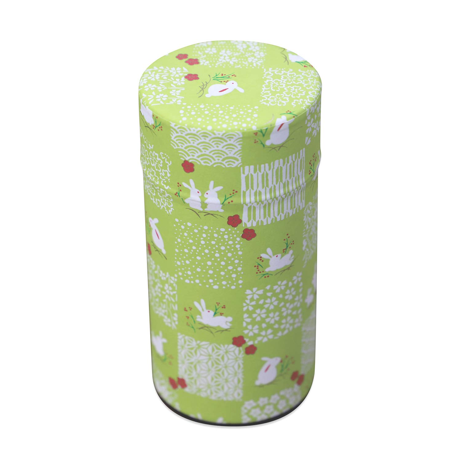 Kyoto Katsugu Japanese Paper Tea Made in Japan Rabbit Checkerboard Canister, (Yellow-Green Design)