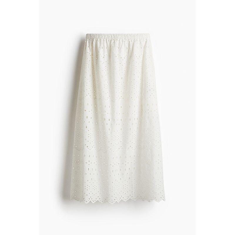 

HM Women s Skirt 2025 Summer New Arrival High Waist Dignified Hollow Embroider Flared Midi Dress 1285842 White 165/80