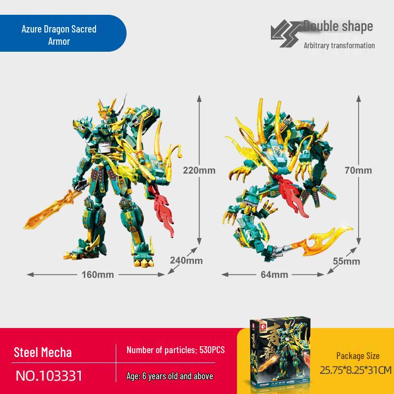 

Конструктор Senbao Steel Mecha - Лазурный Дракон и Белый Тигр, Образовательная развивающая игрушка-конструктор, совместимая с LEGO, для мальчиков