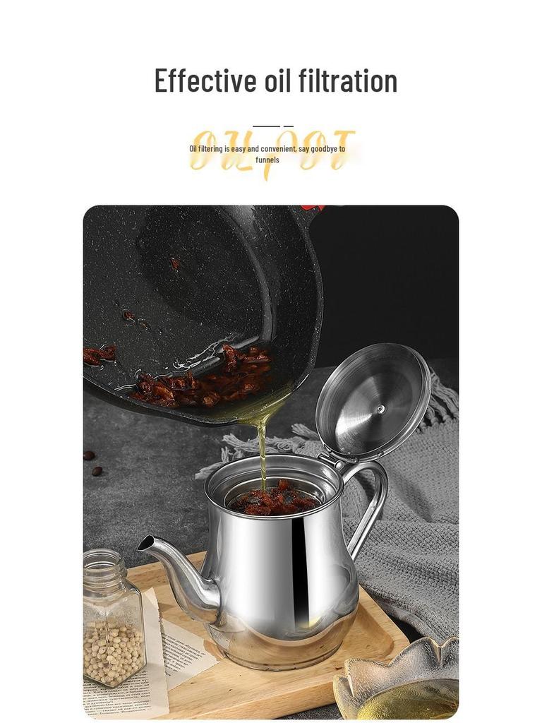 Leak-Proof Stainless Steel Oil Storage Pot with Filter