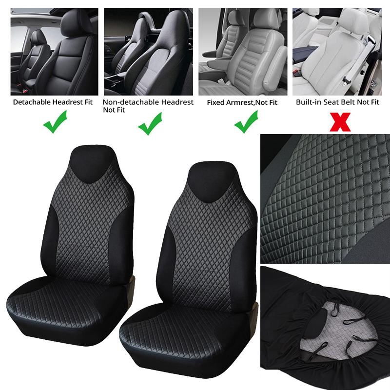 

AUTOYOUTH 2PCS Front Seat Covers Black Sports Seat Covers PVC Fabric Car Seat Cover Universal Interior Accessories For