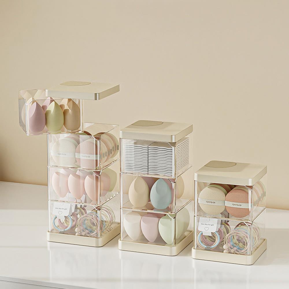 Rotating Storage Box Cosmetic Display Case Transparent Moisture-Proof Multi-layer Makeup Storage Shelf Powder Puff Organizer