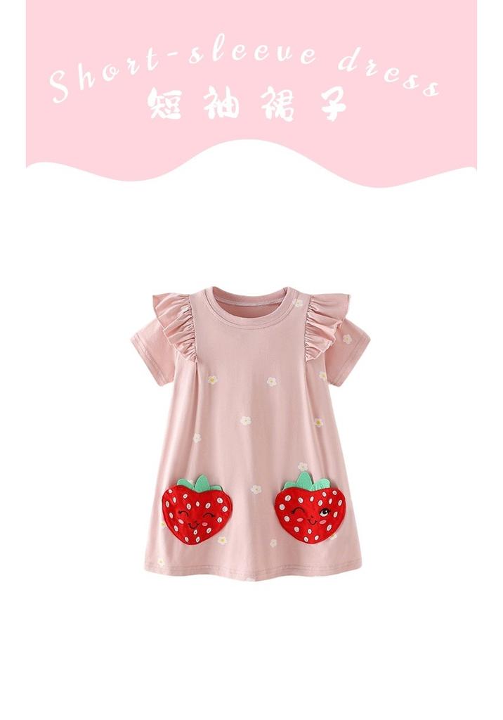 Girls Summer Short Sleeve Round Neck Cute Dress for Toddlers and Kids