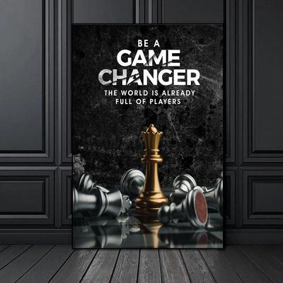 GAME CHANGER Golden King Canvastryckta väggmålningsaffischer Schack står sist i schackbrädet Koncept Framgångsrik väggkonstbilder Modern heminredning