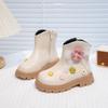 Beige Princess Ankle Boots for Girls - Soft Sole Leather, Non-Slip, 2025 New Style