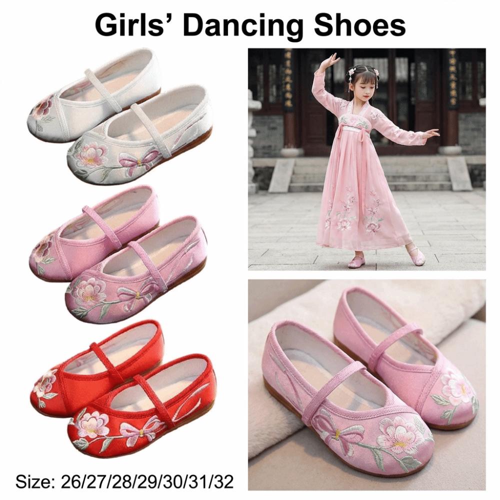 Chinese Style Girls' Dancing Shoes Wear Resistant Embroidered Cloth Shoes Ballet Shoes Walking