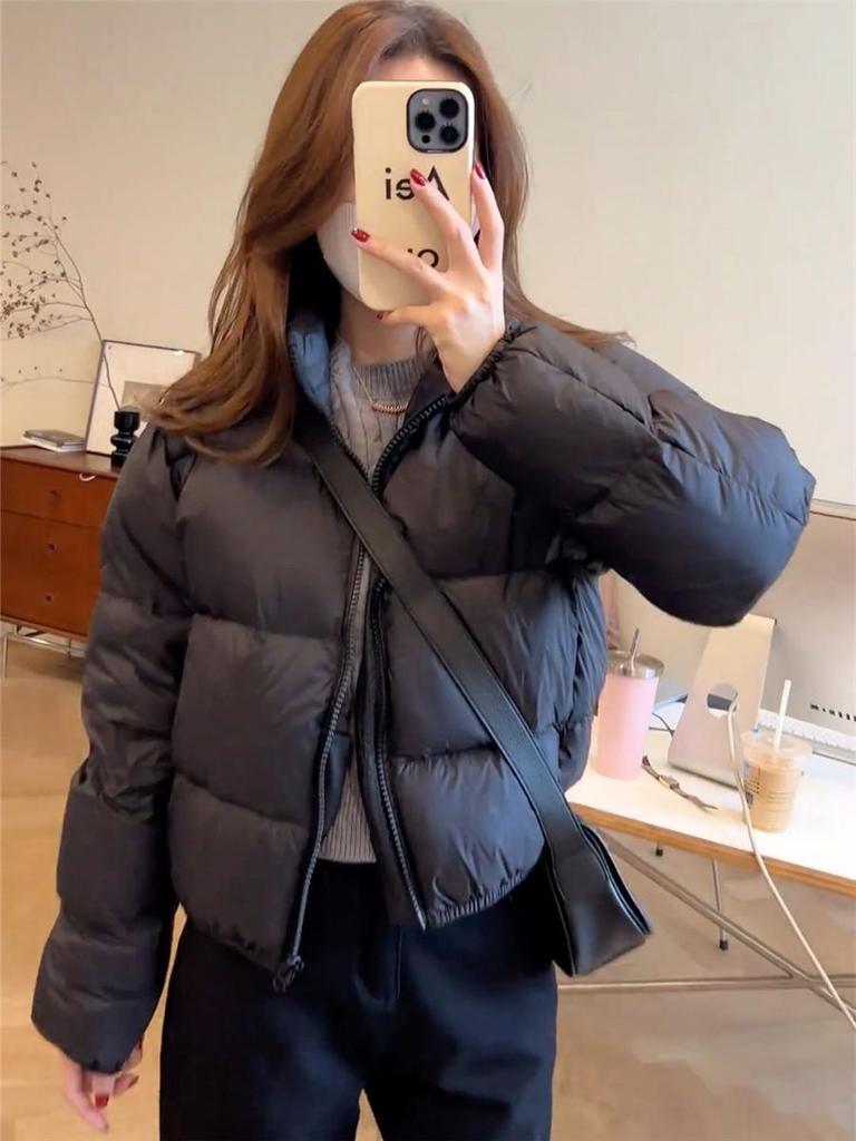 Petite Korean Style Women's Spring/Summer Slimming White Duck Down Jacket with Stand-Up Collar