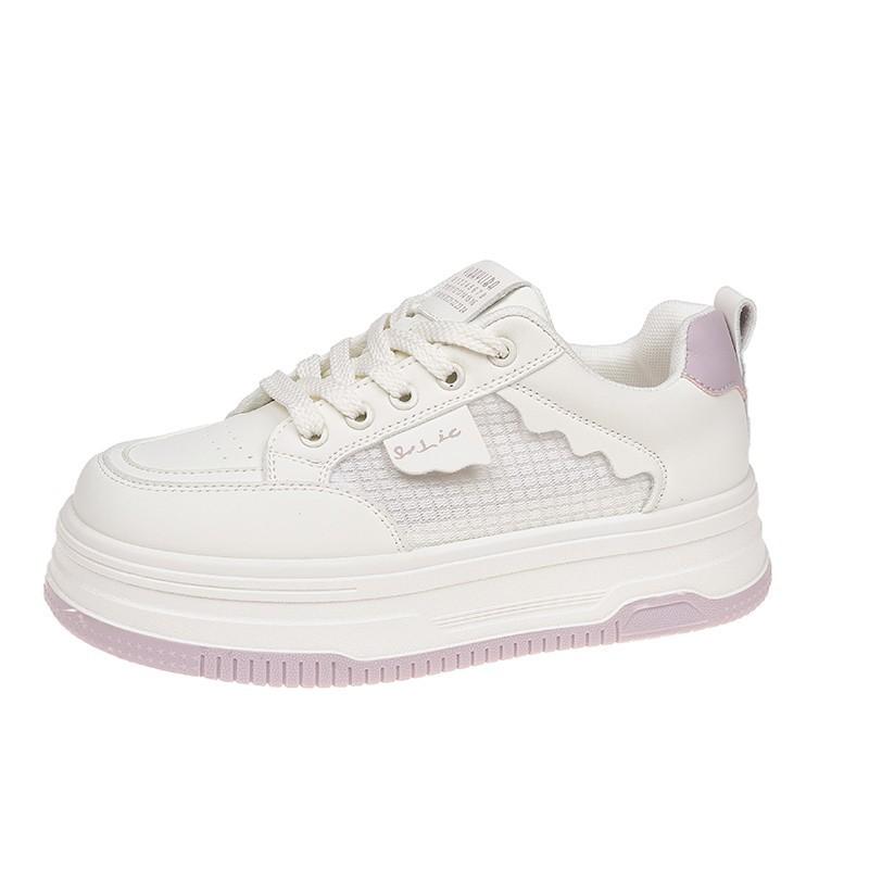 

Сетчатые тисненые белые туфли в корейском стиле с приподнятым дном, повседневные туфли, подходящие по цвету, со шнуровкой, круглым носком, плоские туфли 40 фиолетовый