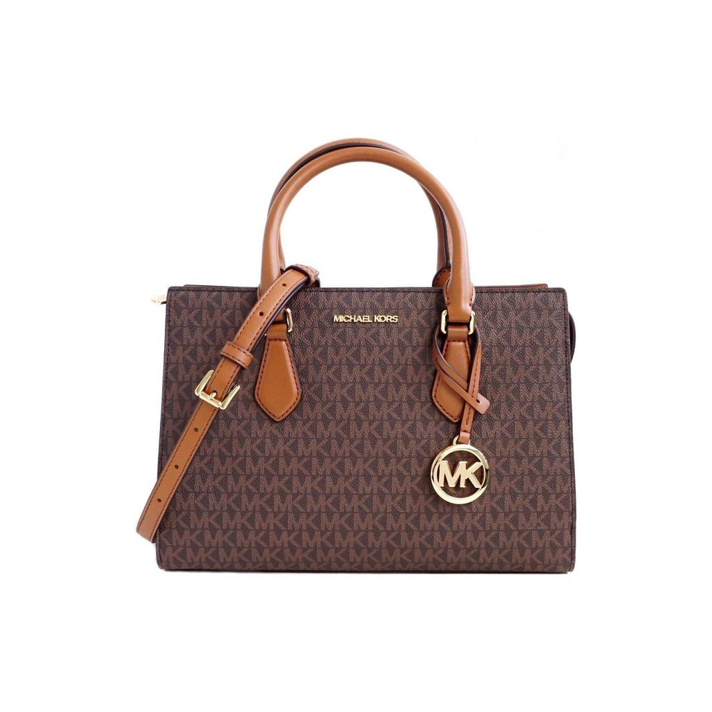 Michael Kors Sheila Logo Pendant Classic Monogram Zip Leather Tote Bag Women Tote Gold Brown 35S3G6HS2B-BROWN