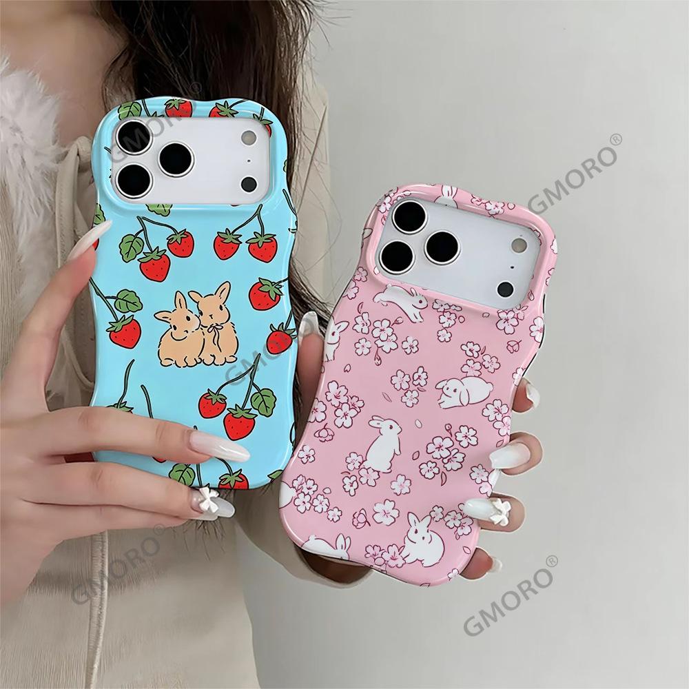 Korean Cute Rabbit Strawberry Floral Mobile Phone Case iP15pm Fashion Women's Wave Double-layer Film Shell Apple 17