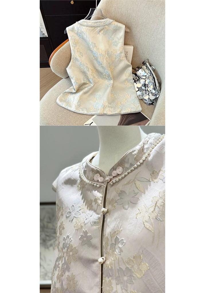 Spring Floral Vest for Women: Chinese Style, Plus Size, Mid-Aged Fashion