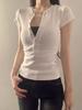 Women's Summer Shoulder Design Slim Fit Round Neck Short-Sleeved T-Shirt