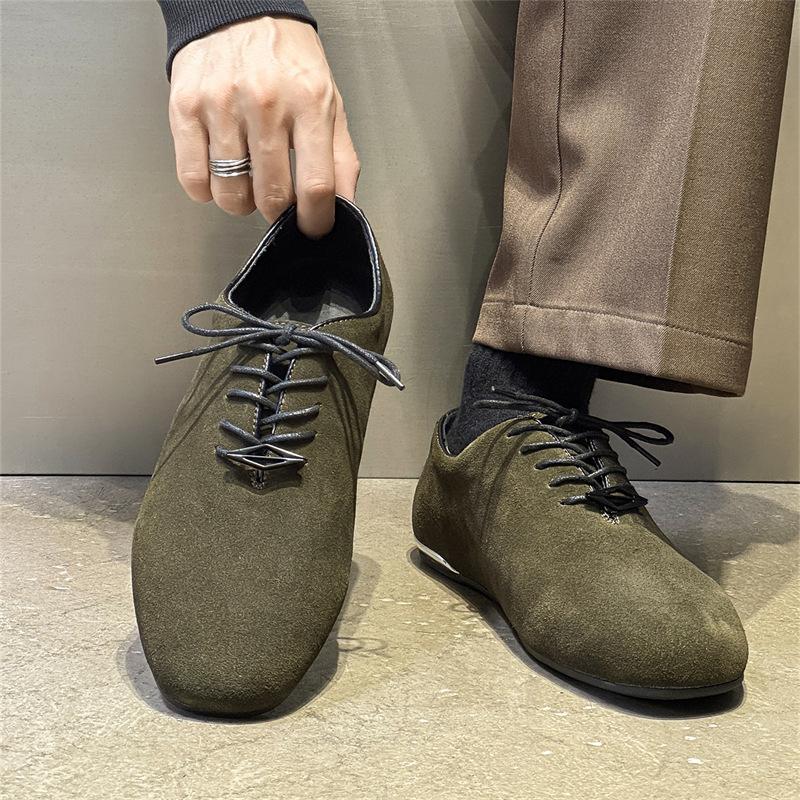 Men's breathable casual shoes soft-soled commuter dress retro derby shoes khaki-J