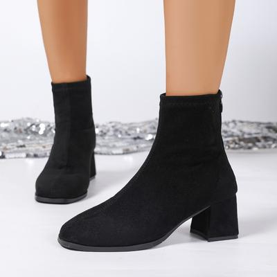 Damen Stiefel mit weiter Weite und eckiger Spitze, Stiefeletten mit hohem Absatz und Reißverschluss hinten, Modische Blockabsatz-Stiefeletten für Damen