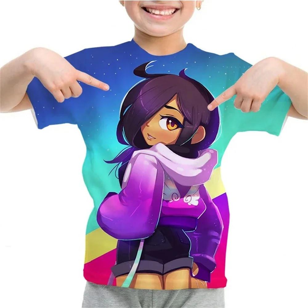 Aphmau Dětské tričko s 3D potiskem Kawaii Anime styl pro kluky a holky Měkké a pohodlné Topy s krátkým rukávem
