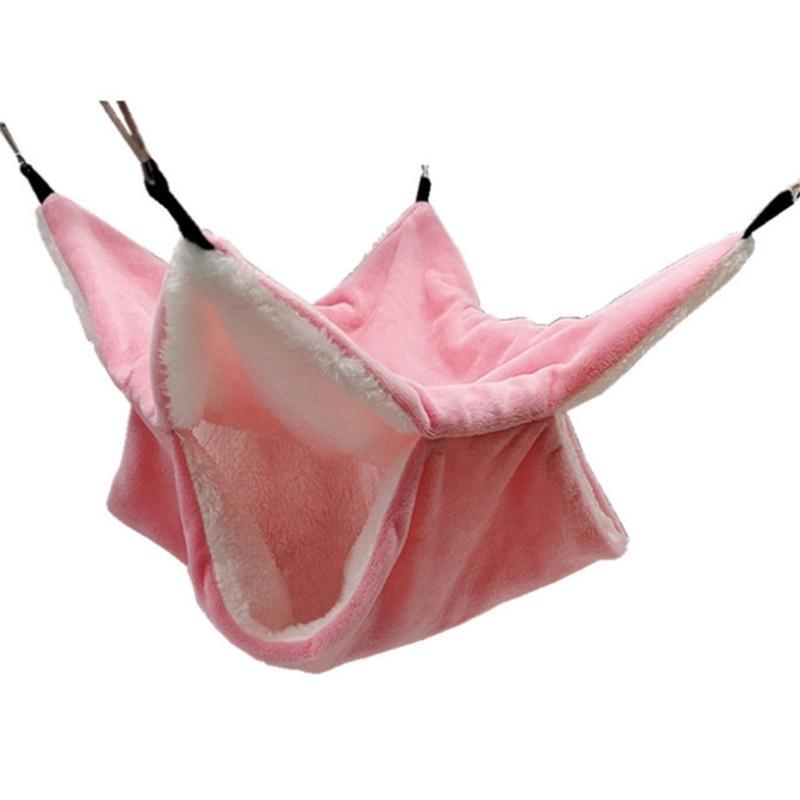 

Plush Hamster Hammock Double-layer Thicken Warm Sleeping Bag Nest Hanging Cage House for Squirrel Ferret Rabbit Pet Bed S рожевий