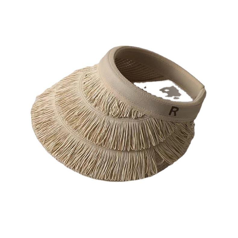 Summer Headband Lafite Grass Empty Top Hat UV Sun Protection Sun Protection Hat for Women's Seaside Travel Straw Hat