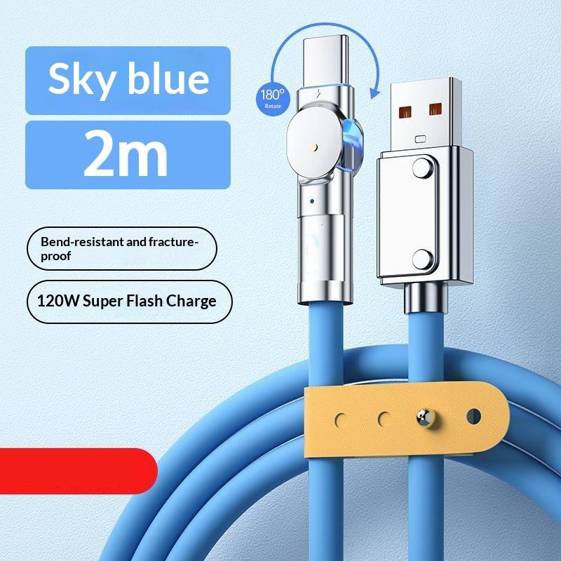 120W Fast Charge Usb Type C Cable 180 Degree Rotation Elbow Cable For Game Phone Charger Usb Type C Cable