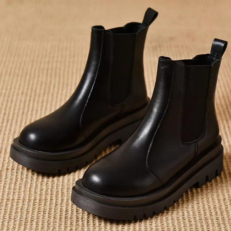 Fashion Ankle Boots for Women New Spring Autumn Thick Bottom Women's White Black Boots Casual Pu Leather Slip on Chelsea Short Botas