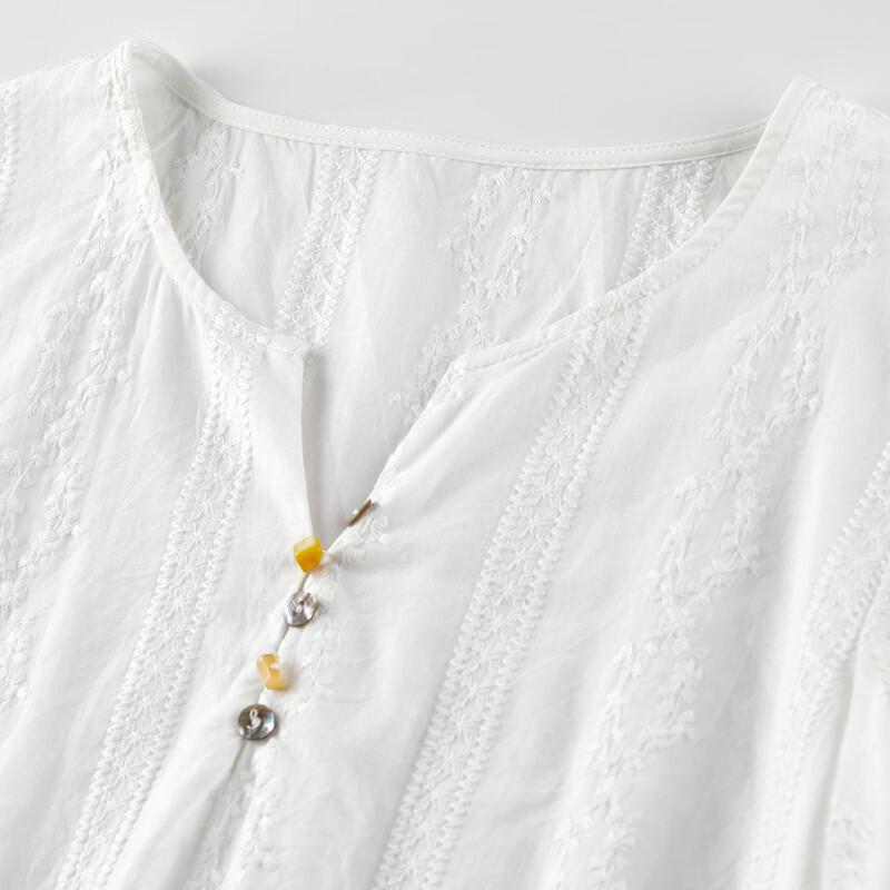 Women's V-Neck Short Sleeve Resort Style Cotton Blouse