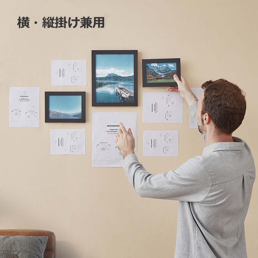 SONGMICS Photo 10 Vertical Horizontal Wall Holds Colored Paper and Photos Hanging PS Wall RPF310H Frame, Pieces, Tabletop, & Mounting, Simple, Wooden,