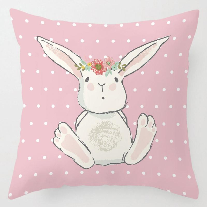 Nordic Cushion Cover Kids Room Decor Cute Pink Rabbit Bunny Cartoon Animal Throw Pillow Case 45x45cm Decorative Cushion Case