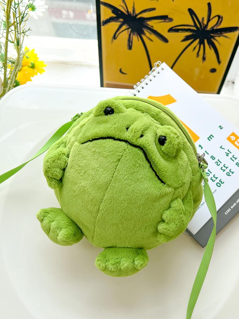 Cute Frog Plush Crossbody Bag Soft Animal Shaped Shoulder Bag Lightweight Daily Unisex Gift