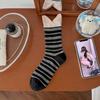 Autumn Style Grey Striped Socks - Children's Mid-length Socks, Suitable for Spring and Autumn Seasons, Thick Cotton Ballet-style Pile Socks.