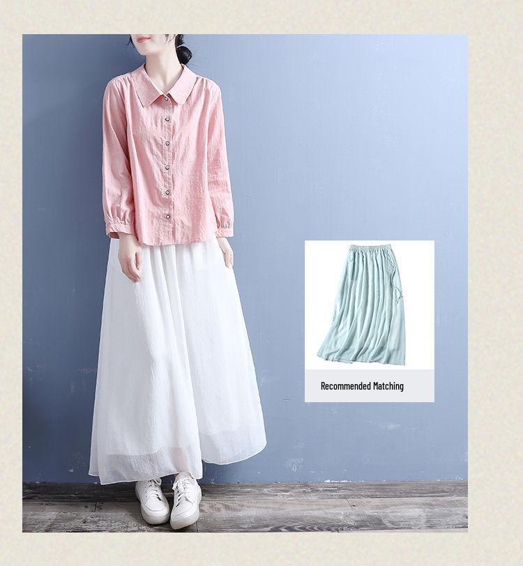 2024 Spring Women's Cotton Linen Long-Sleeved Casual Shirt