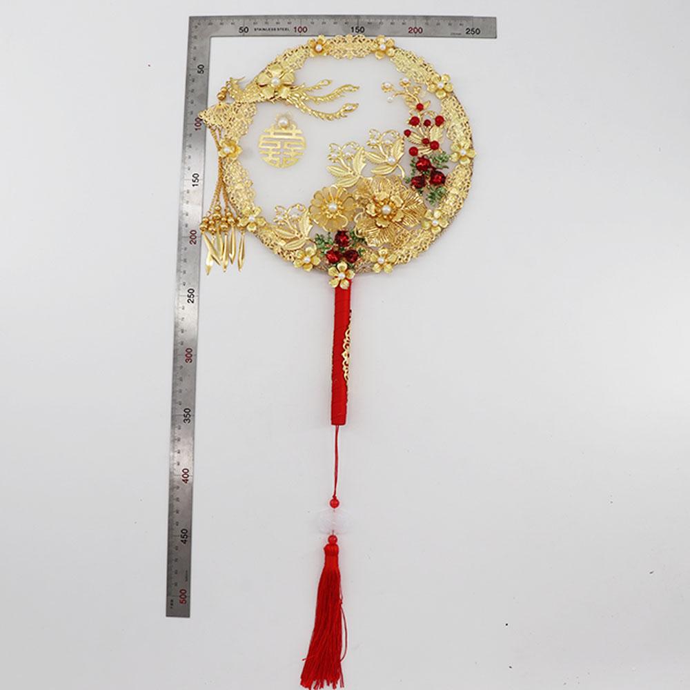 Xiuhe Manual Finished Product Bride Group Fan Xiuhe Clothes Fan Tuan Fan Round Fan Hand Holding Fan
