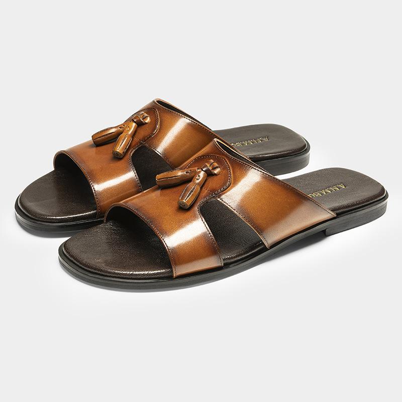 

Тапочки мужские из коровьей кожи, дышащие, мягкие, повседневные, модные, легкие, универсальные, на все времена года, внешние сандалии 44