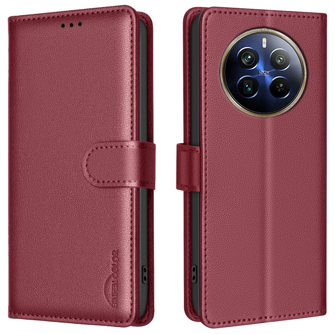 

BINFEN COLOR BF32 For Realme 12 Pro+ 5G/12 Pro 5G Phone Case Litchi Texture RFID Blocking Leather Phone Cover Red