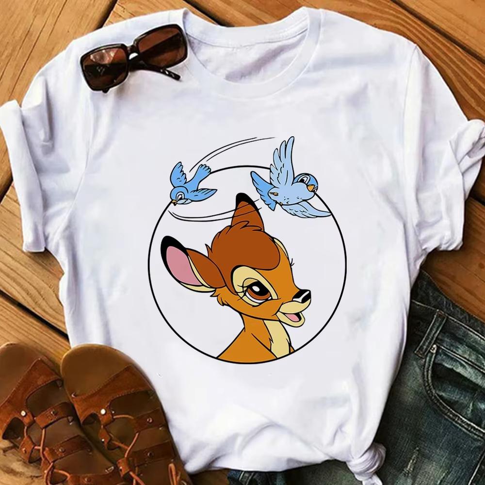 Cartoon Cute Bambi Printed T Shirt Fashion Women Casual Short Sleeves Streetwear Tshirt Summer Harajuku Tshirts Tops