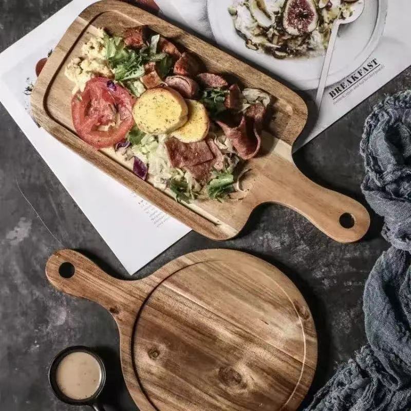 1pcs Solid Wood Steak Plate Creative Pasta Western Food Pizza Plate Simple Stone Flat Plate Japanese Cuisine Home Restaurant