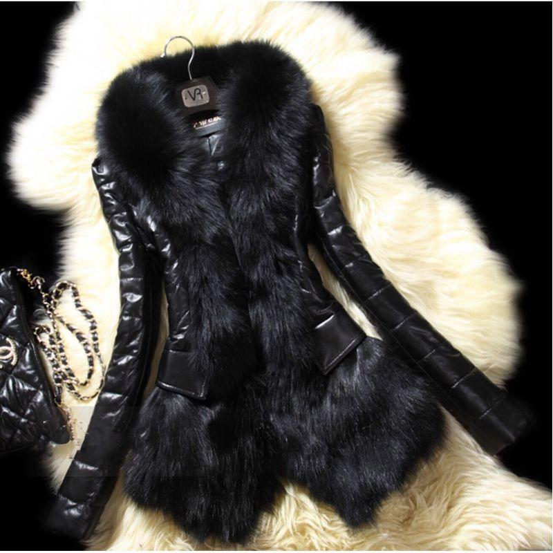

Новый женский экспортный зимний новый приталенный пуховик из хлопка с искусственным лисьим мехом Black 4XL