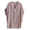 Sommer Retro Plissee Blusen & Hemden Kurzarm Damen Shirt V-Ausschnitt Strickjacke
