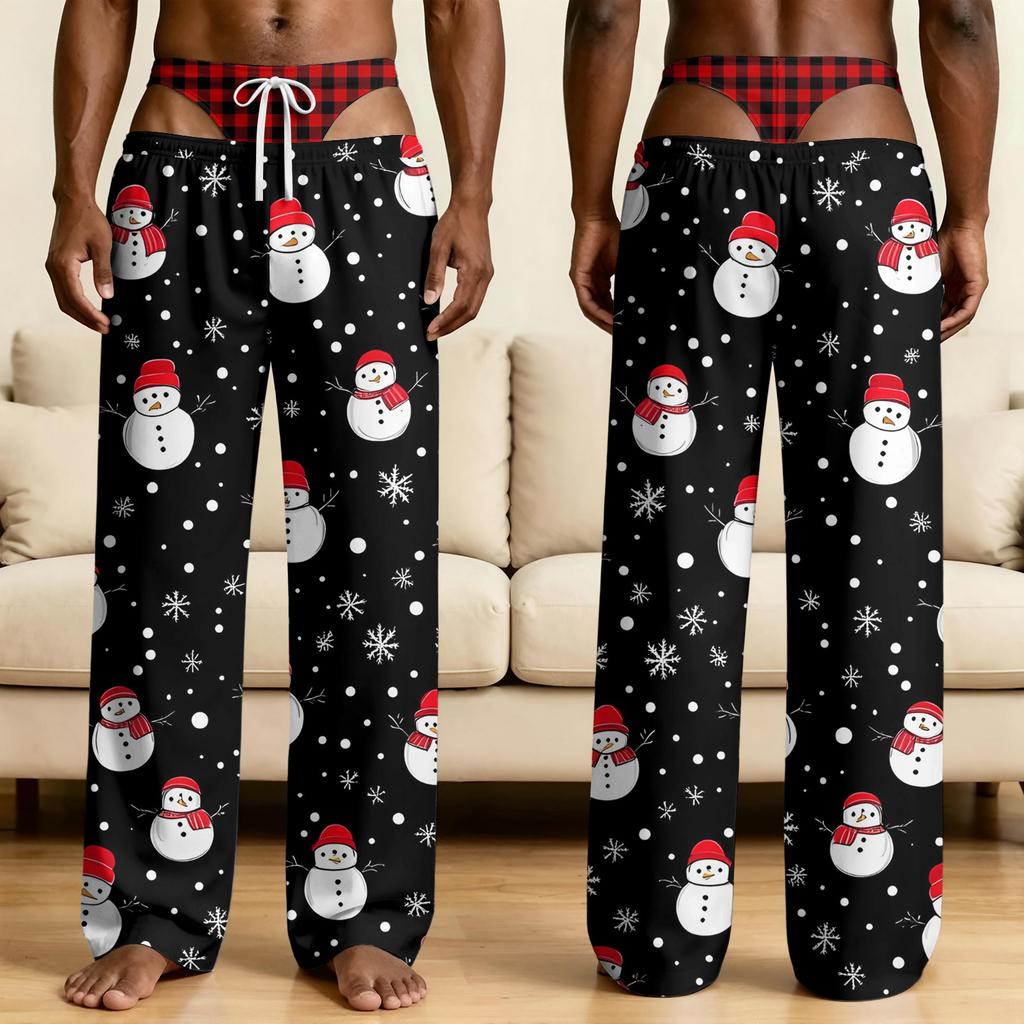 Men's Funny Sleep Pants with Fake Underwear Print Halloween Novelty Pajama Pants