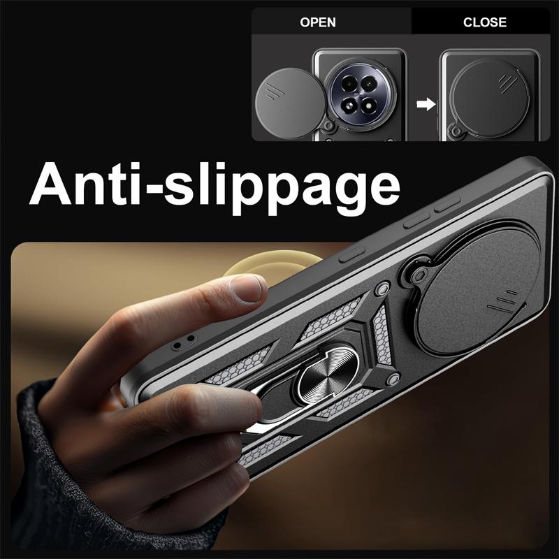 For Realme 13+ 5G Case Slide Lens Camera Armor Phone Cases For OPPO Realme 13 Plus 5G RMX5002 Magnetic Ring Holder Back Cover