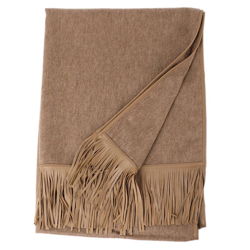 

Зимний кашемировый галстук-шарф с отделкой из козьей кожи и кисточками Over 175cm верблюд