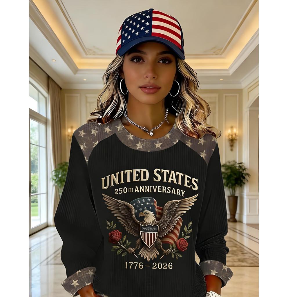 Women's Fashion Casual Long-Sleeve Round-Neck Print Pullover Knit Top