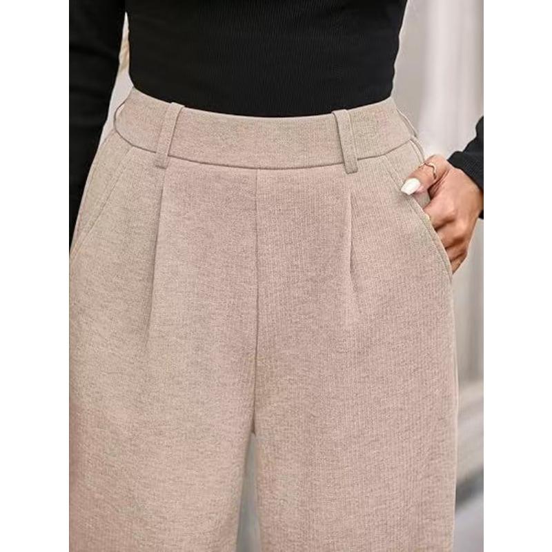Women Casual Solid Straight Wide Leg High Waist Long Pants