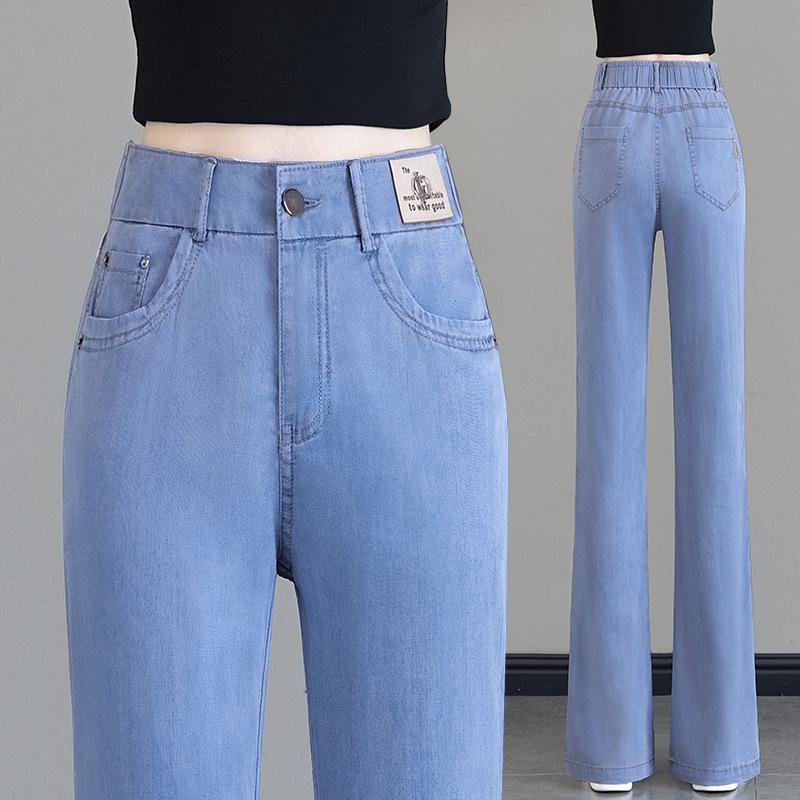 Women's High Waist Flare Jeans Slim Bootcut Jeans Elastic Waist Tencel Thin Denim Pants Elegant Commuter Summer Trousers