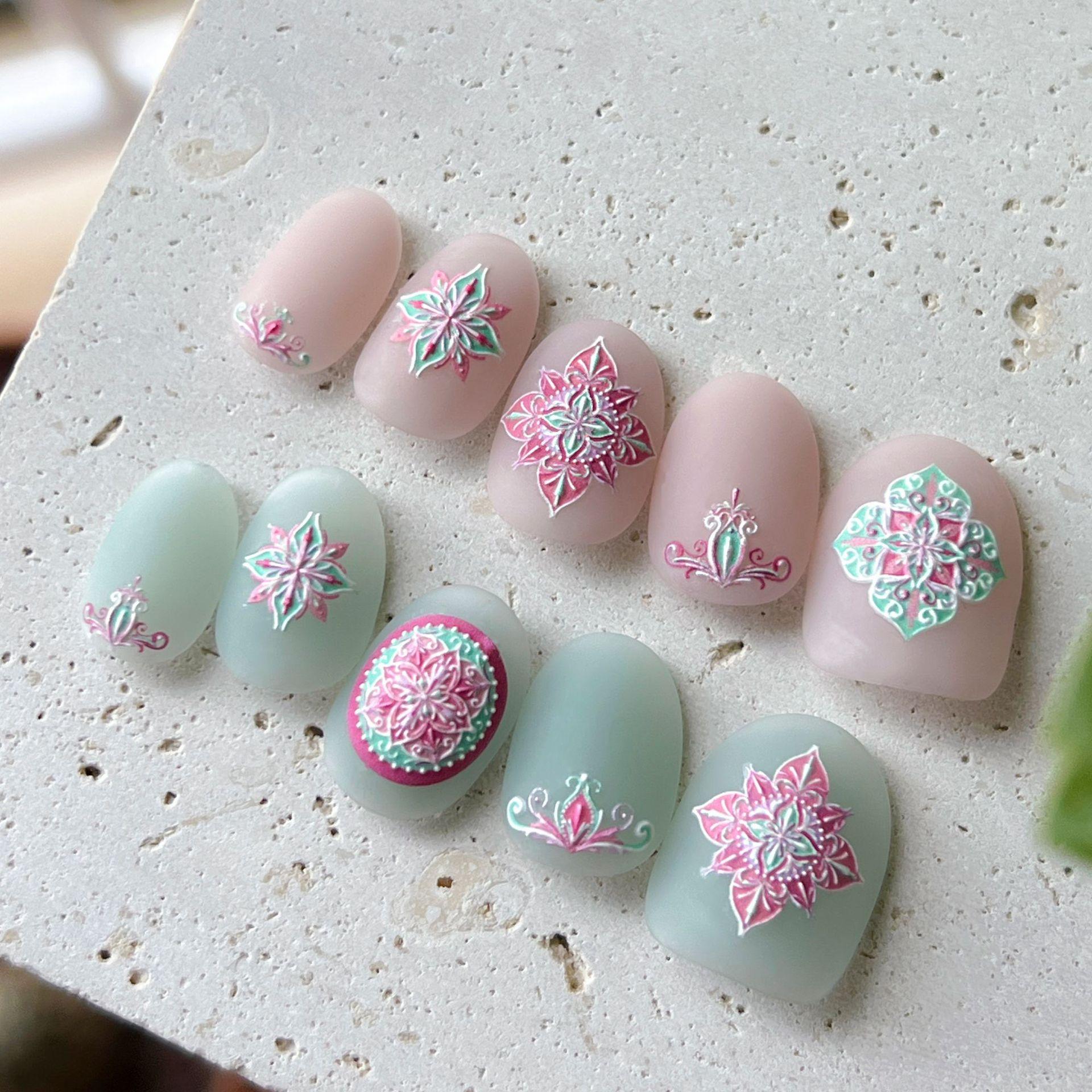 Рельефная розовая наклейка для ногтей в стиле бохо своими руками креативное украшение L25 — фото 4